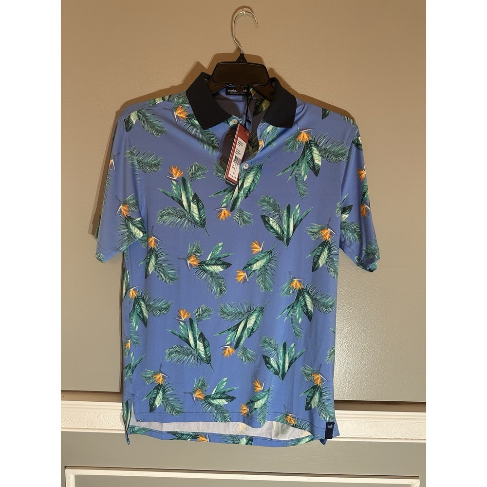 Southern Marsh Bayside Perf Polo OahuTropical Leaf Print Men's Small NWT